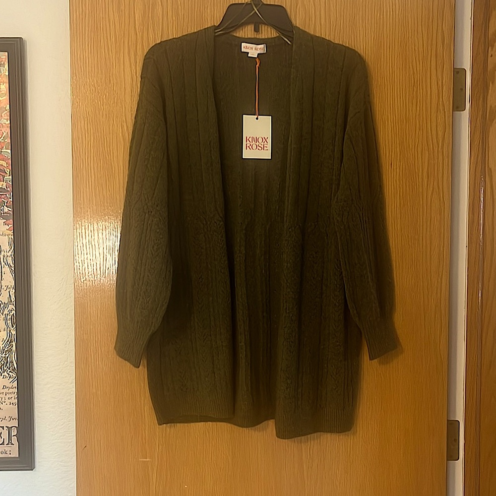 NWT Gorgeous Knox Rose Green Open Cardigan